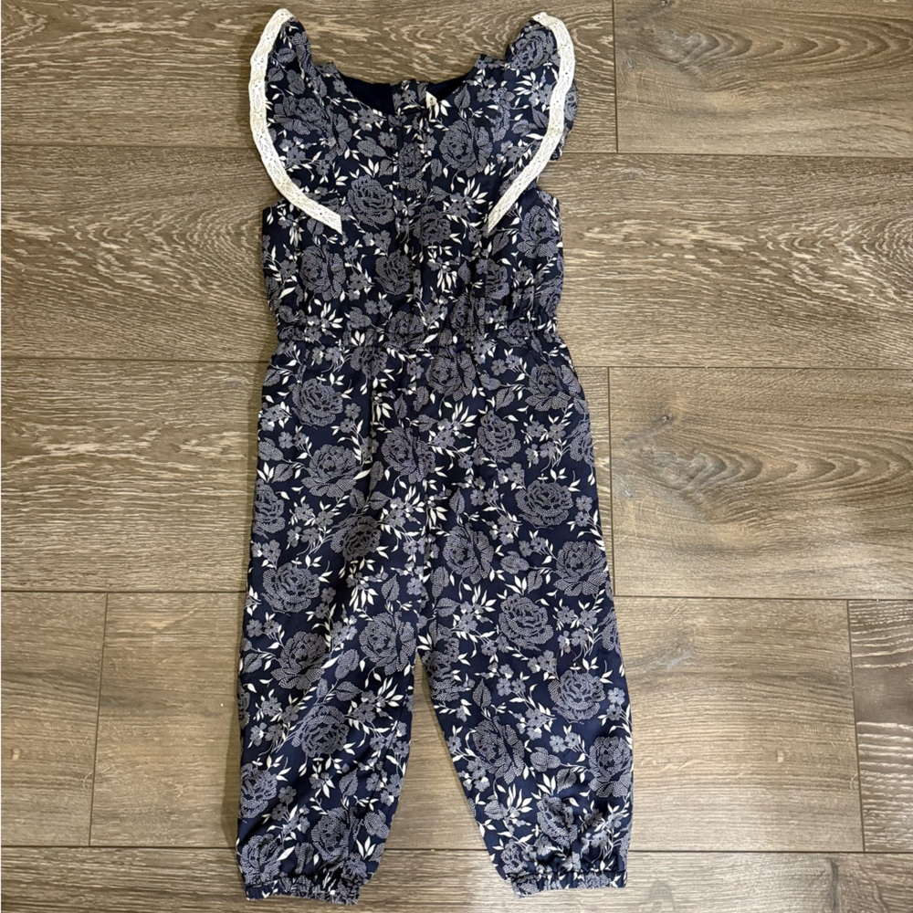 Janie and Jack Girls Floral Navy Jumpsuit